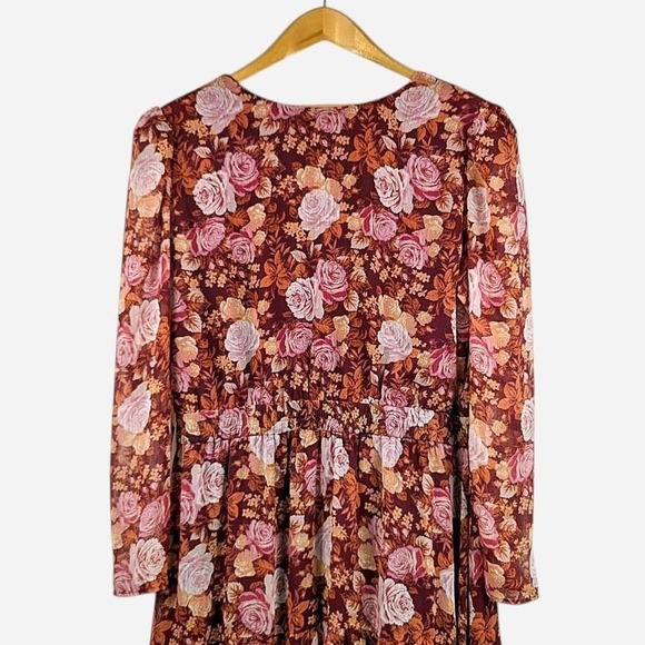 NWT WAYF Nordstrom Roxanne Floral Midi Dress Long Sleeve Tiered A-Line Size 1X - Picture 5 of 6